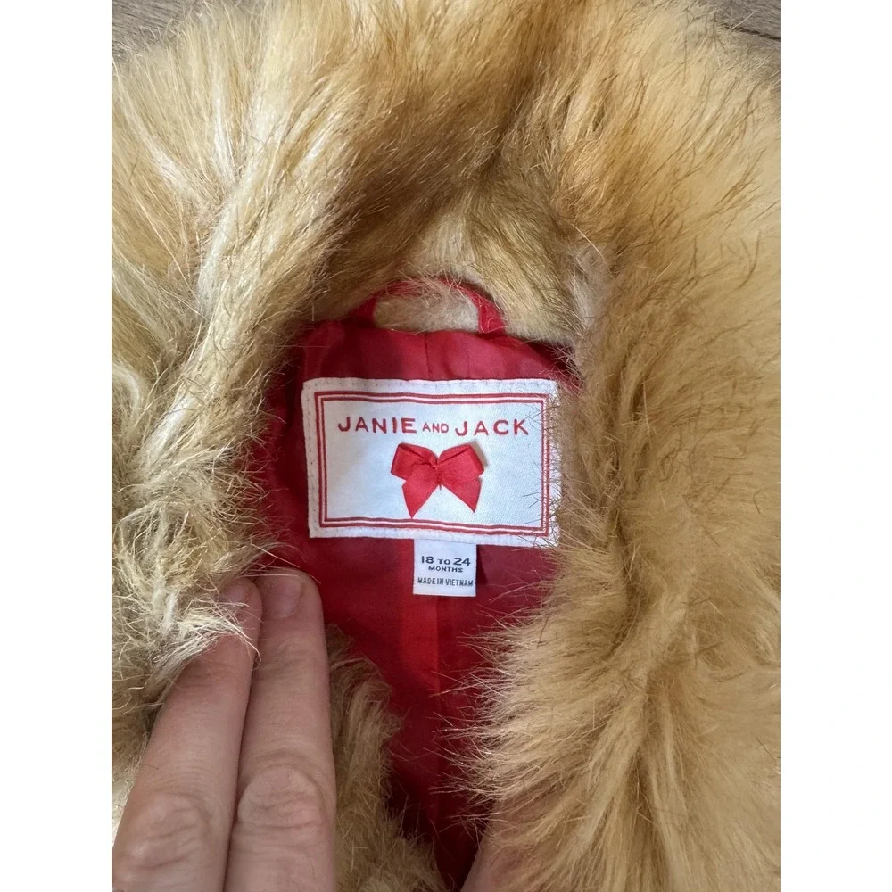 Janie and Jack Coat Girls 18-24 Months Red Faux Fur Collar Belted‎ Peplum Ruffle